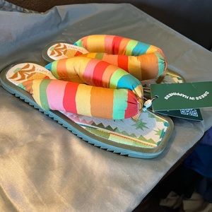 Farm Rio puffy slides flip flops tropical rainbow 10 40